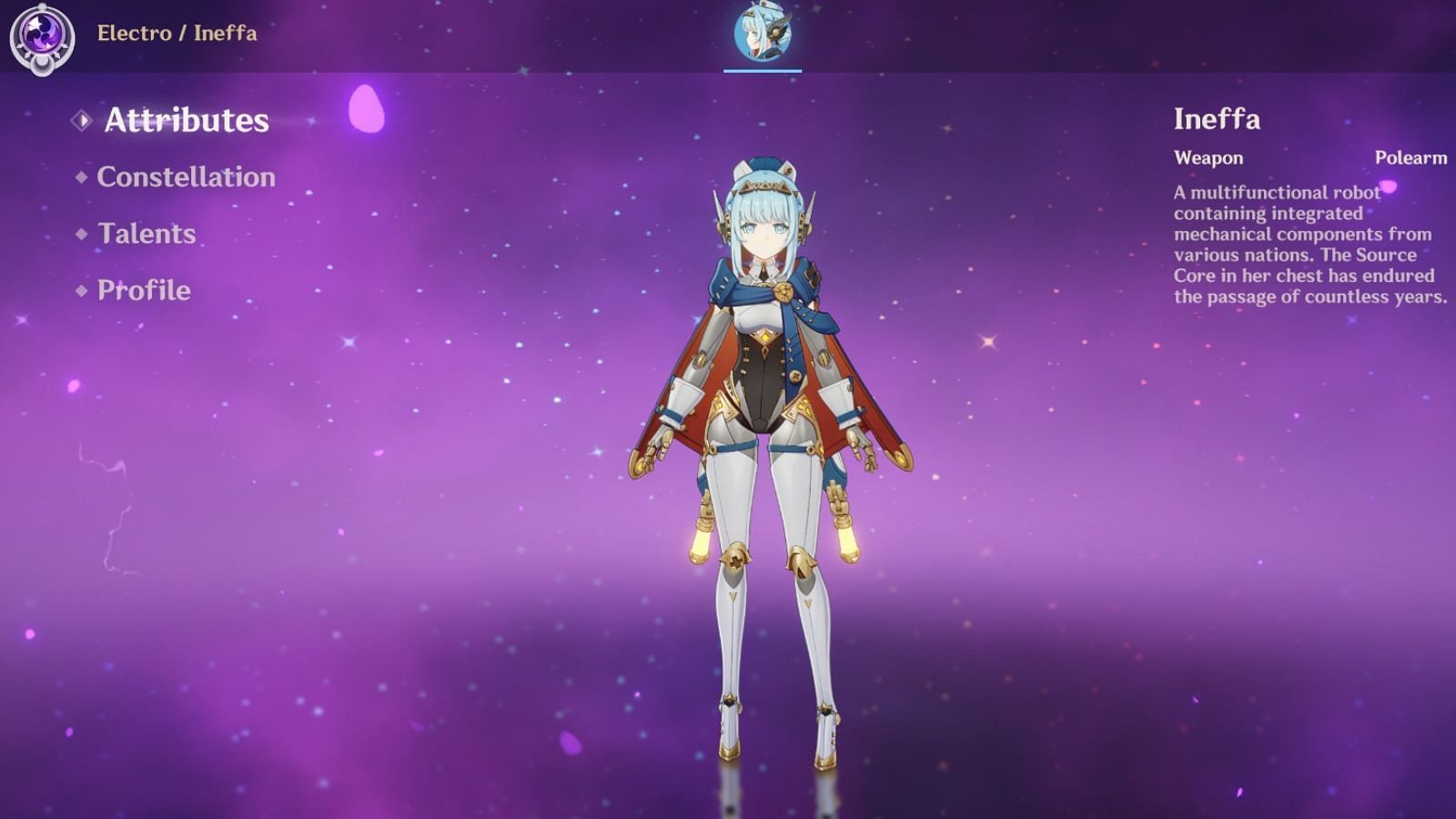 Screenshot of Ineffa in-game (Image via HoYoverse)